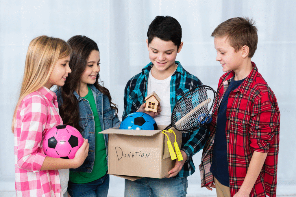 Children learning about charitable giving through age-appropriate activities