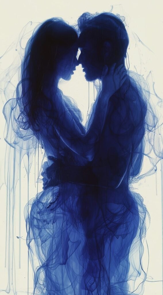 silhouette, romance, blue