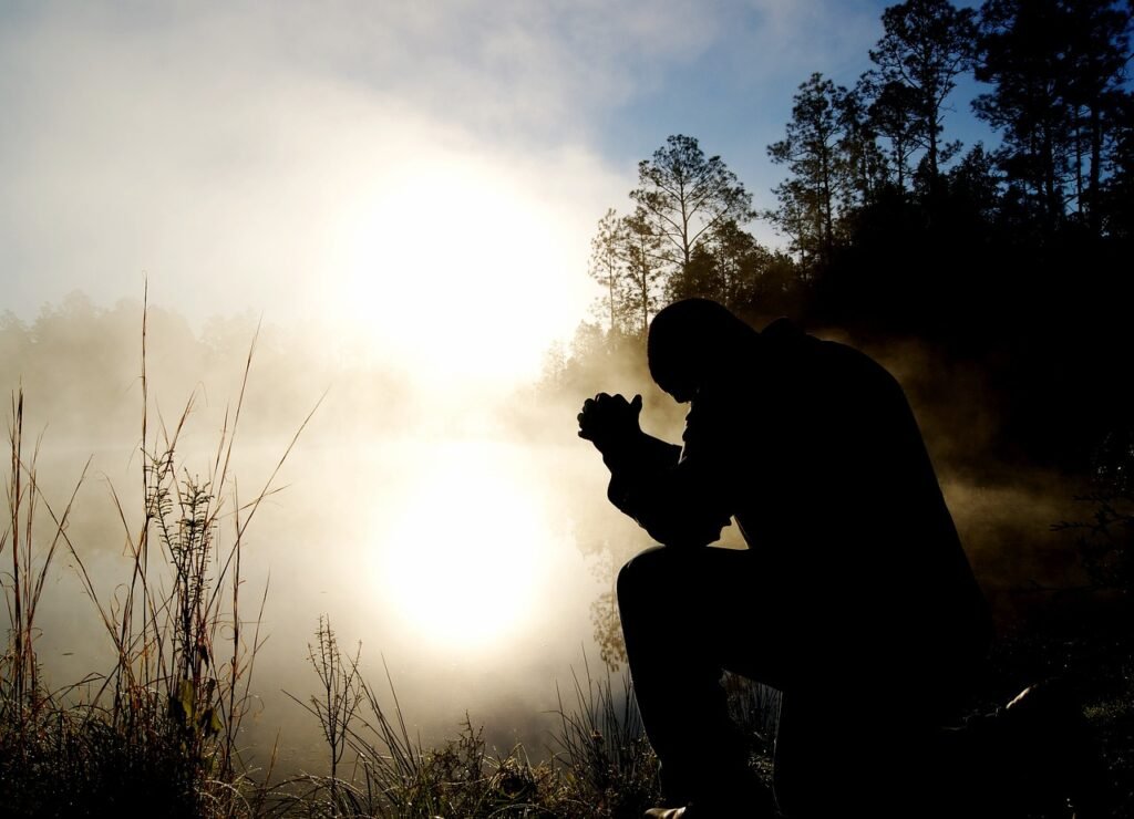 man, fog, silhouette, kneeling, kneel, pray, praying, male silhouette, praying man, prayer, foggy, misty, haze, mist, dawn, dusk, landscape, outdoors, person, pray, pray, pray, praying, praying, prayer, prayer, prayer, prayer, prayer, christian prayer guide