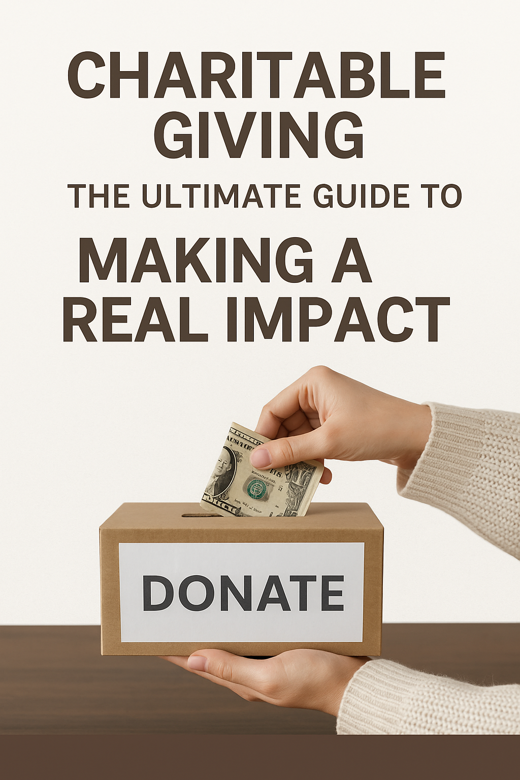 A hand placing a dollar into a donation box, symbolizing meaningful and intentional charitable giving